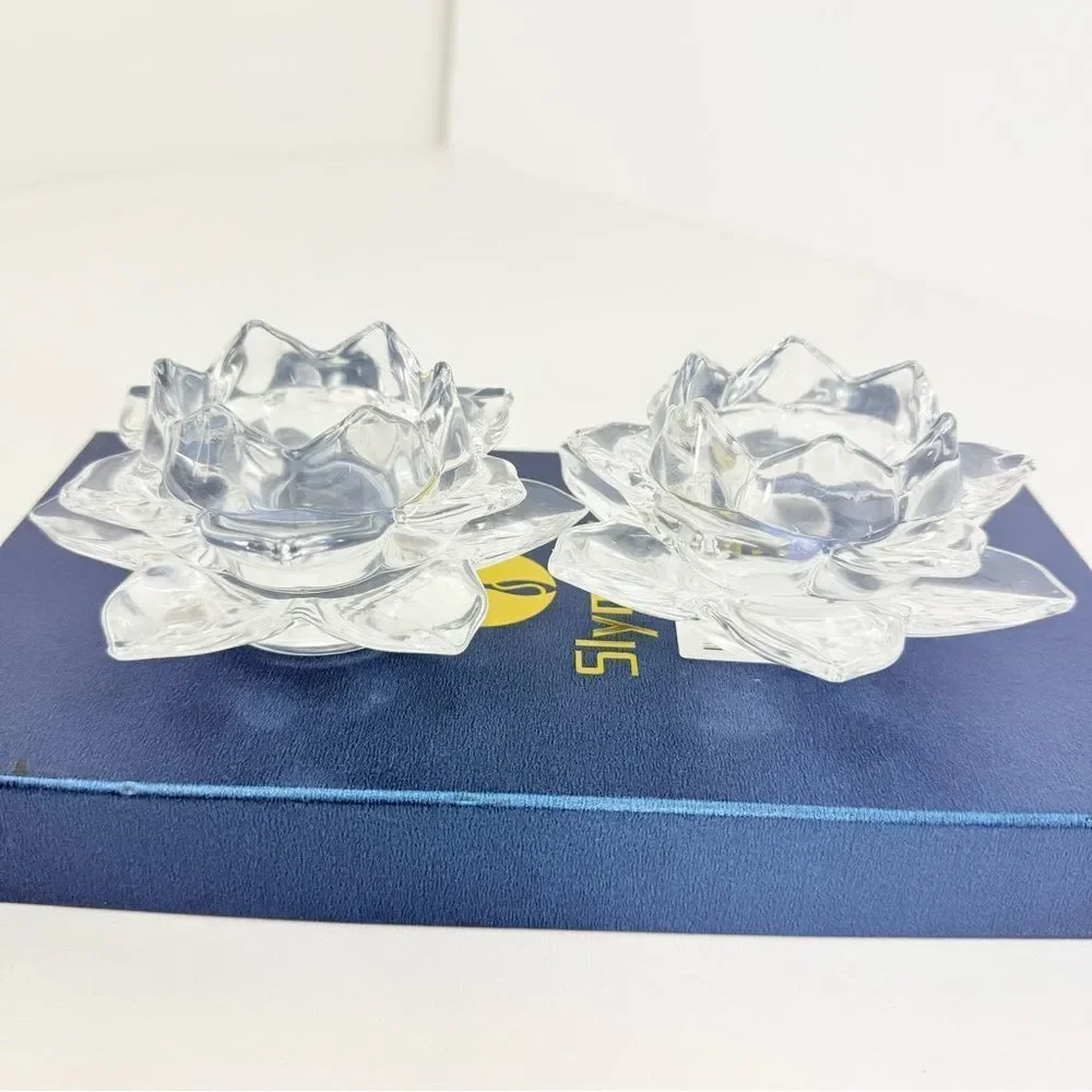 Slymeay Crystal Lotus Flower Candleholders Set of 2 Wedding Gift Anniversary